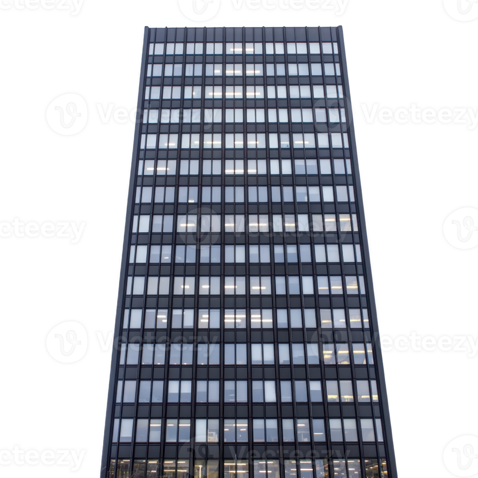tall, modern office building with grid of windows reflecting sky, showcasing urban architecture and corporate design. structure stands prominently against clear background png