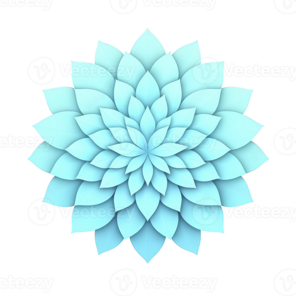 symmetrical, layered blue flower design with mandala like appearance, featuring overlapping petals creating calming and harmonious pattern. gradient shades enhance its depth png