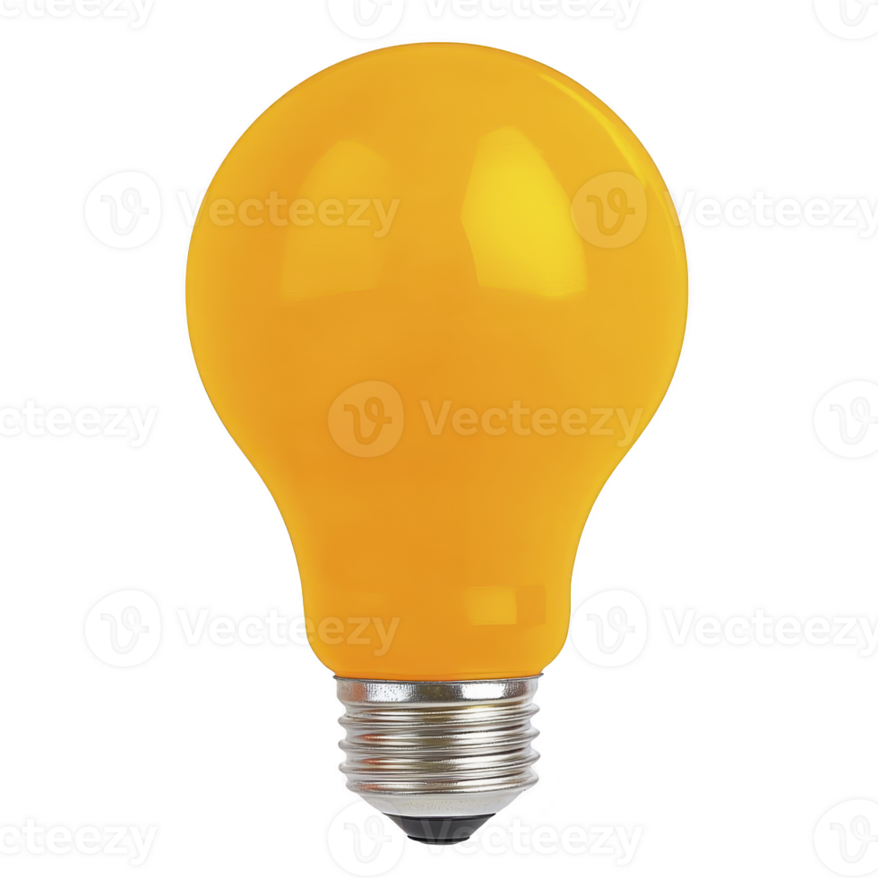 vibrant yellow light bulb with standard screw base, reflecting light on its smooth surface, isolated on transparency background png