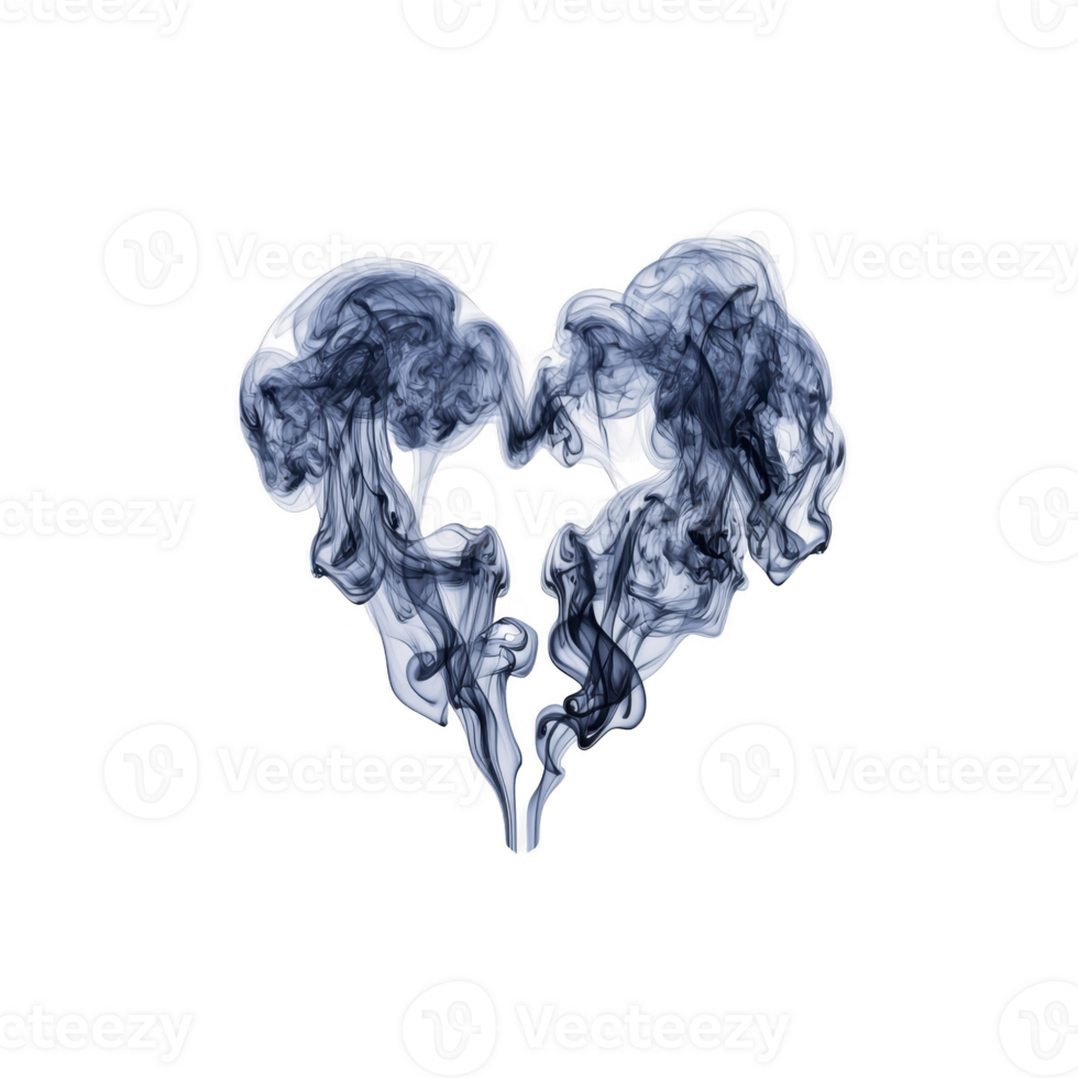 heart shaped formation of swirling blue smoke against transparency background creates mesmerizing and ethereal visual effect. delicate wisps of smoke intertwine gracefully png