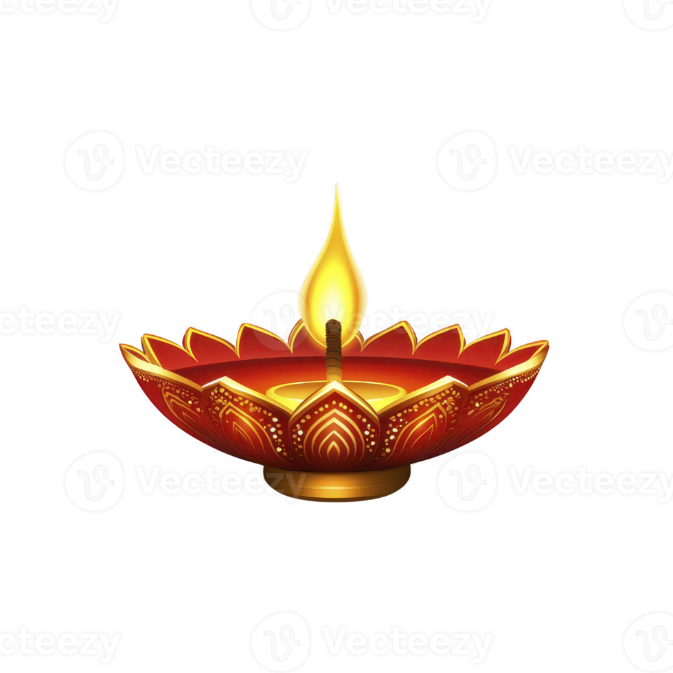 beautifully designed red and gold diya lamp with intricate patterns and glowing flame, symbolizing warmth and celebration, often used in festivals and spiritual ceremonies png