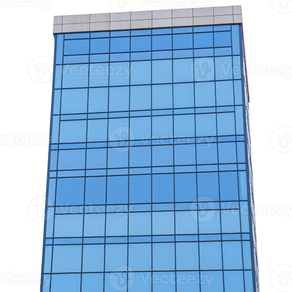 modern glass skyscraper with grid pattern of reflective blue windows stands tall against sky, showcasing contemporary architecture and urban design png
