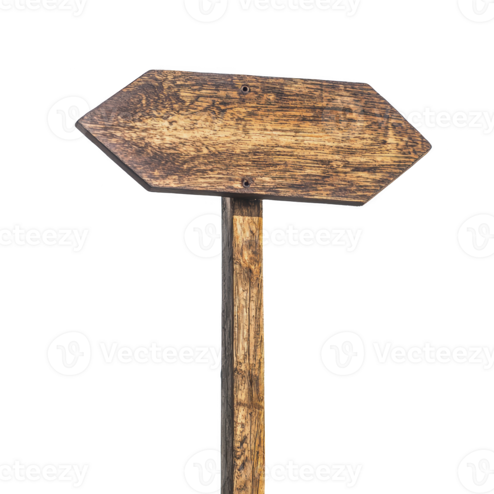 rustic wooden arrow signpost with weathered texture stands isolated on transparency background, evoking sense of direction and adventure png
