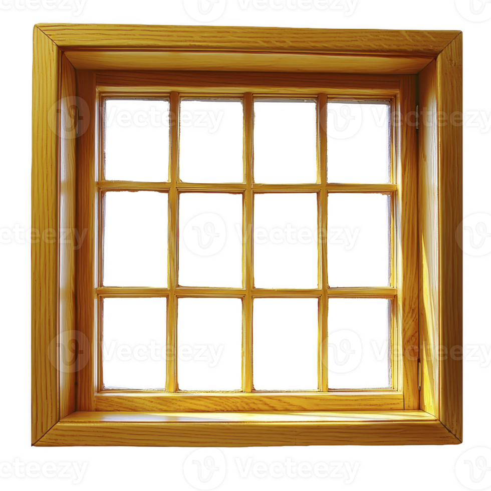 wooden window frame with grid design features natural finish, showcasing wood texture and grain. frame is square, with multiple panes creating classic and rustic appearance png