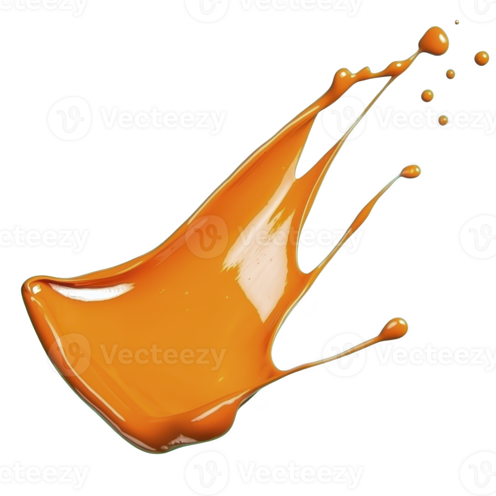 vibrant splash of orange paint captured mid air, showcasing dynamic movement and fluidity. glossy texture and rich color create striking visual impact png