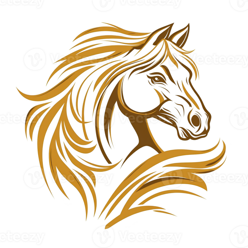 stylized illustration of horse head with flowing mane, featuring bold lines and dynamic design. artwork captures grace and power of horse, emphasizing movement and elegance png