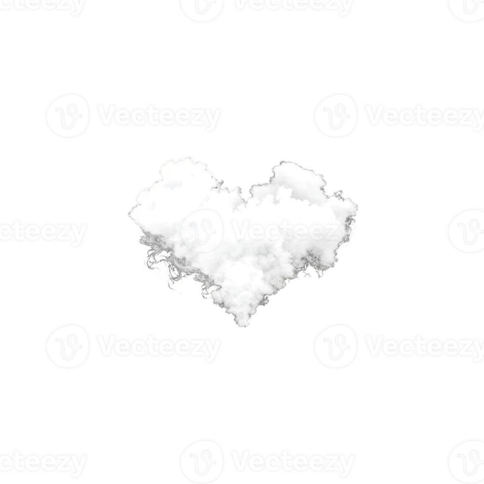 fluffy white cloud shaped like heart floats against stark transparency background, creating striking contrast and evoking feelings of love and serenity png