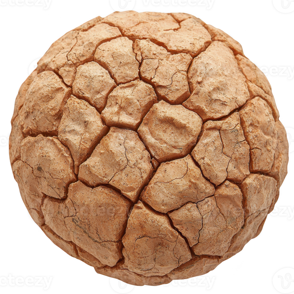 cracked, dry clay sphere with textured surface resembling parched earth, showcasing natural patterns and earthy tones png