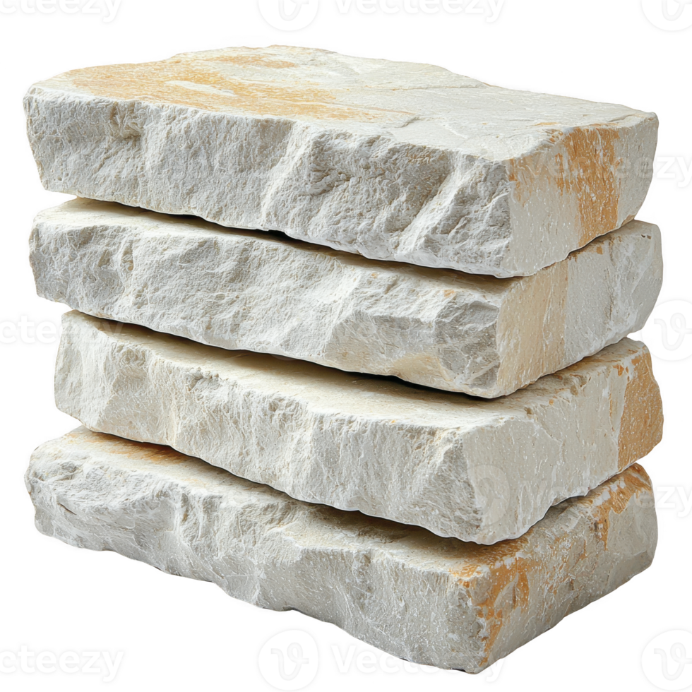 Four stacked rough limestone blocks with natural beige and white texture, showcasing their rugged and earthy appearance, ideal for construction or landscaping projects png
