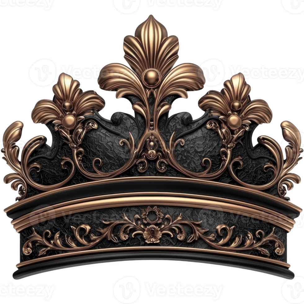 luxurious, ornate crown with intricate floral patterns and elegant curves, featuring metallic gold and black color scheme, exuding regal and majestic aura png
