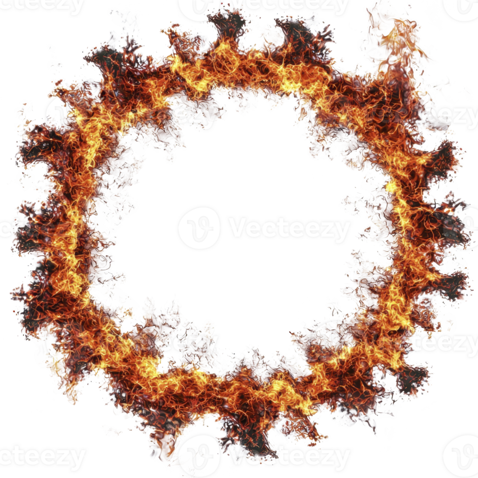 fiery ring of intense flames and smoke creates dramatic and dynamic visual effect, evoking sense of energy and power. vibrant colors and swirling patterns add to captivating scene png