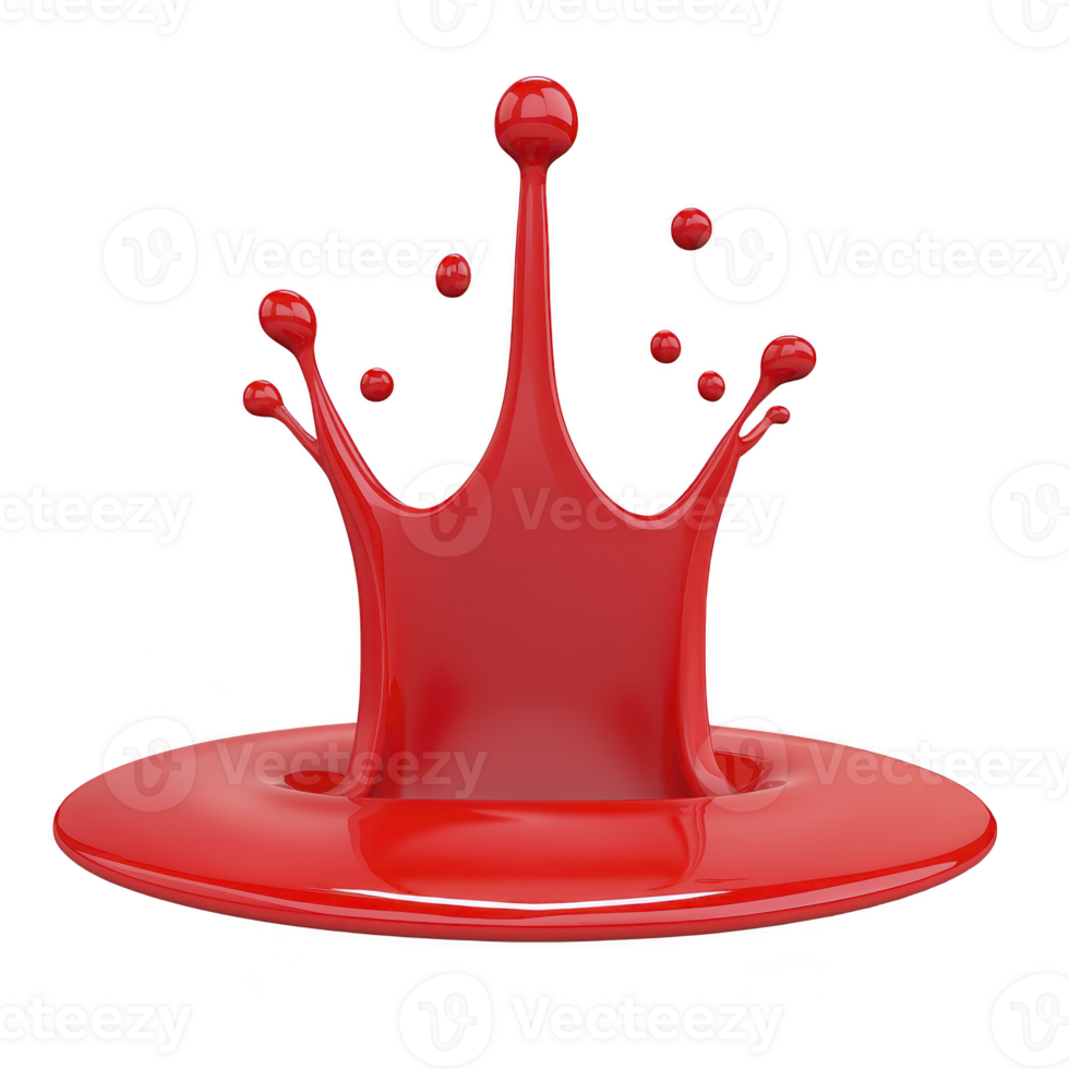 vibrant red liquid splash forms crown shape, captured mid motion against transparent background, showcasing dynamic movement and fluidity png