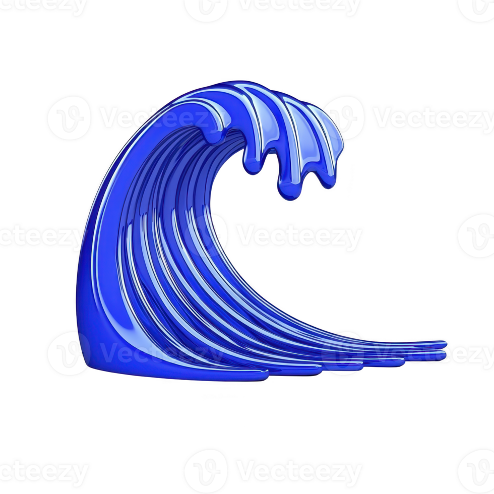 stylized blue wave sculpture with smooth curves and glossy finish, evoking sense of movement and fluidity. design is modern and artistic, capturing essence of ocean waves png