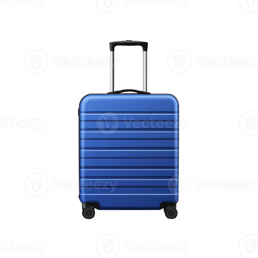sleek blue hard shell suitcase with telescopic handle and four wheels, perfect for travel. suitcase features modern design with horizontal grooves, offering both style and durability png