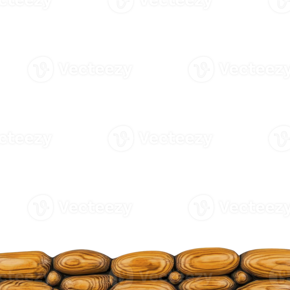 seamless wooden log border with natural texture, perfect for rustic designs. logs are arranged horizontally, showcasing their grain and knots, adding warmth and charm to any project png