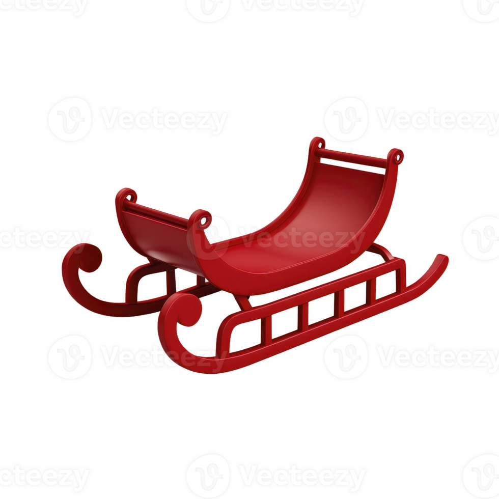 festive red sleigh with curved runners and classic design, perfect for holiday decorations or winter scenes. sleigh vibrant color and traditional style evoke sense of joy and nostalgia png