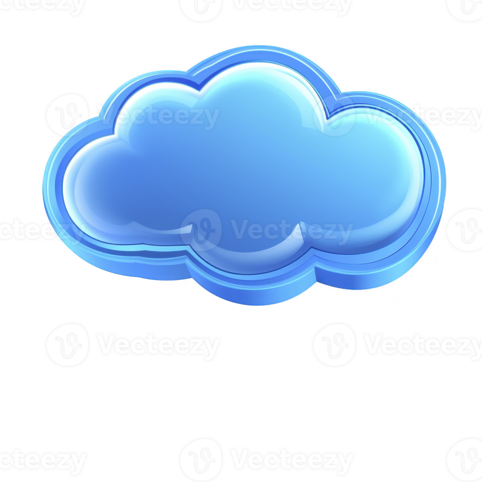 glossy blue cloud icon with shiny, reflective surface, symbolizing digital storage or cloud computing. design is simple and modern, conveying sense of technology and connectivity png