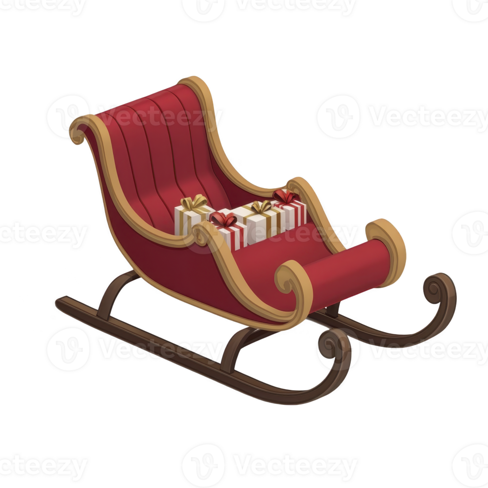 festive red sleigh with elegant gold trim is filled with neatly wrapped gifts, evoking joyful holiday spirit. sleigh classic design and vibrant colors enhance festive atmosphere png