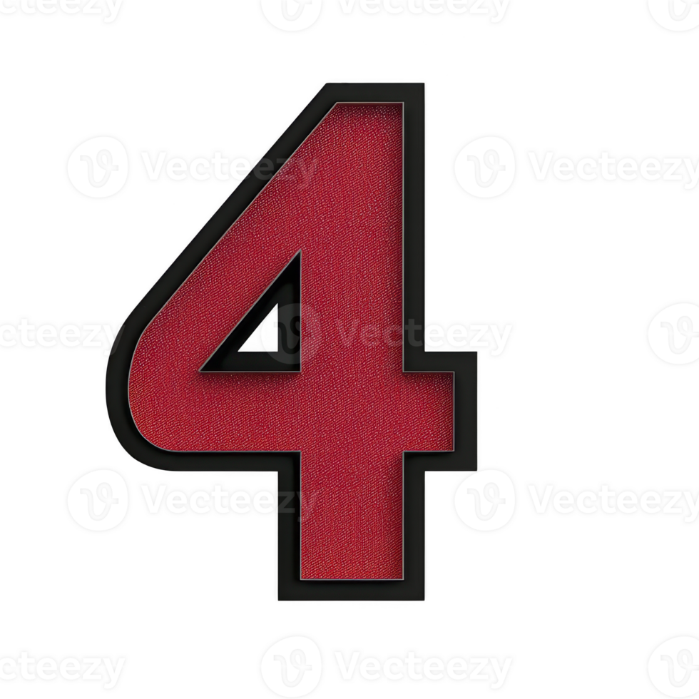bold red number four with black outline stands out against transparent background, creating striking and modern design png