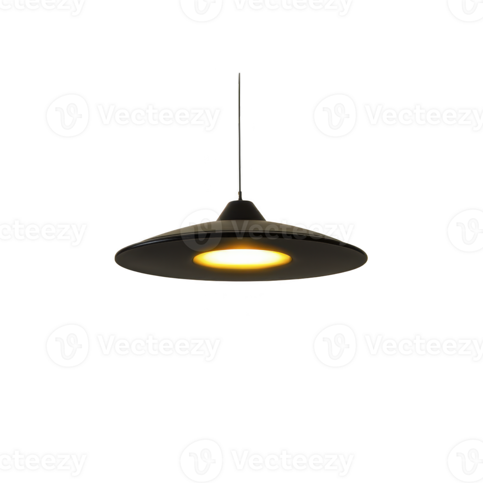 sleek black pendant light with warm glow, suspended by thin cord, creates modern and minimalist ambiance. Perfect for contemporary interiors, it adds elegance and style png