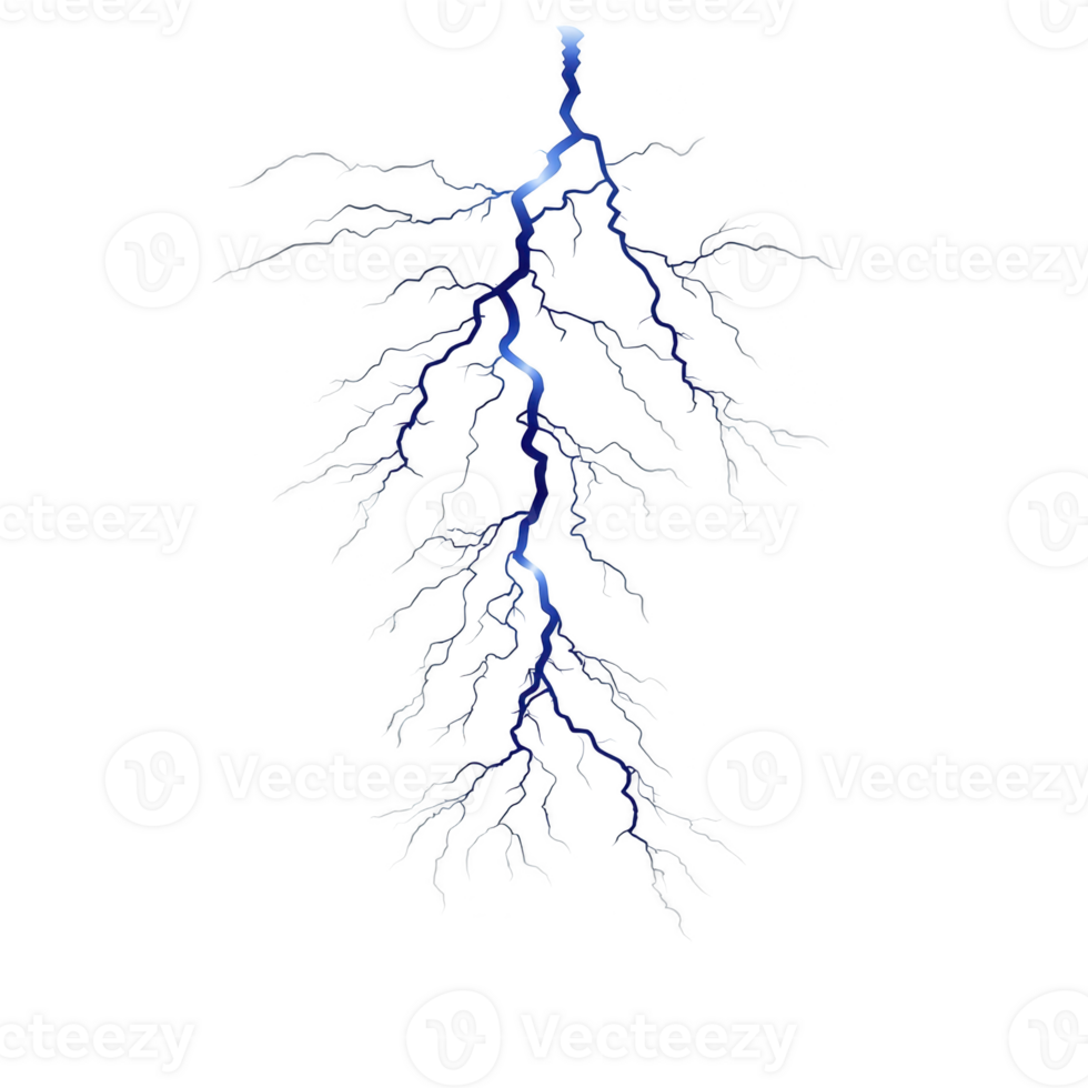 striking digital illustration of blue lightning bolt against transparency background, showcasing intricate branching patterns and sense of dynamic energy png