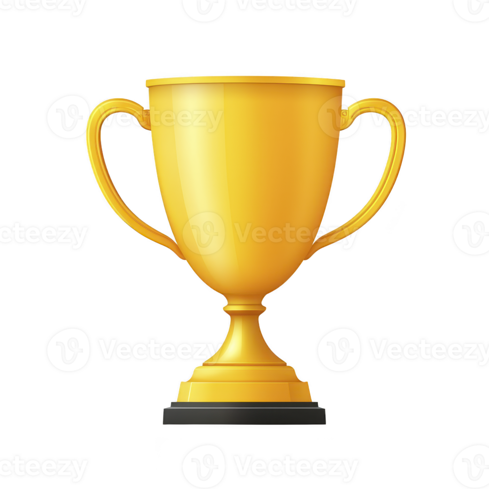 shiny golden trophy with elegant handles and black base symbolizes achievement and success, often awarded competitions or events. Its bright color and classic design evoke sense of pride png