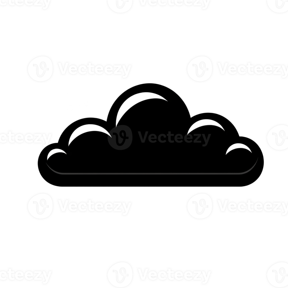 simple black cloud icon with minimalist design, featuring smooth curves and solid fill, set against transparent background. This versatile symbol can represent weather, technology, or abstract png
