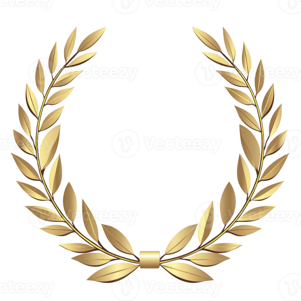 golden laurel wreath symbolizing victory and achievement, often associated with ancient Rome and Greece, is depicted this image. shiny metallic leaves form semicircle, representing honor png
