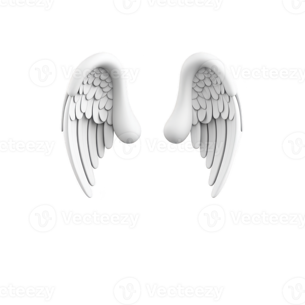 White angel wings with detailed feathers transparent background, symbolizing purity and freedom. wings are symmetrical and have soft, ethereal appearance, often associated with spirituality png