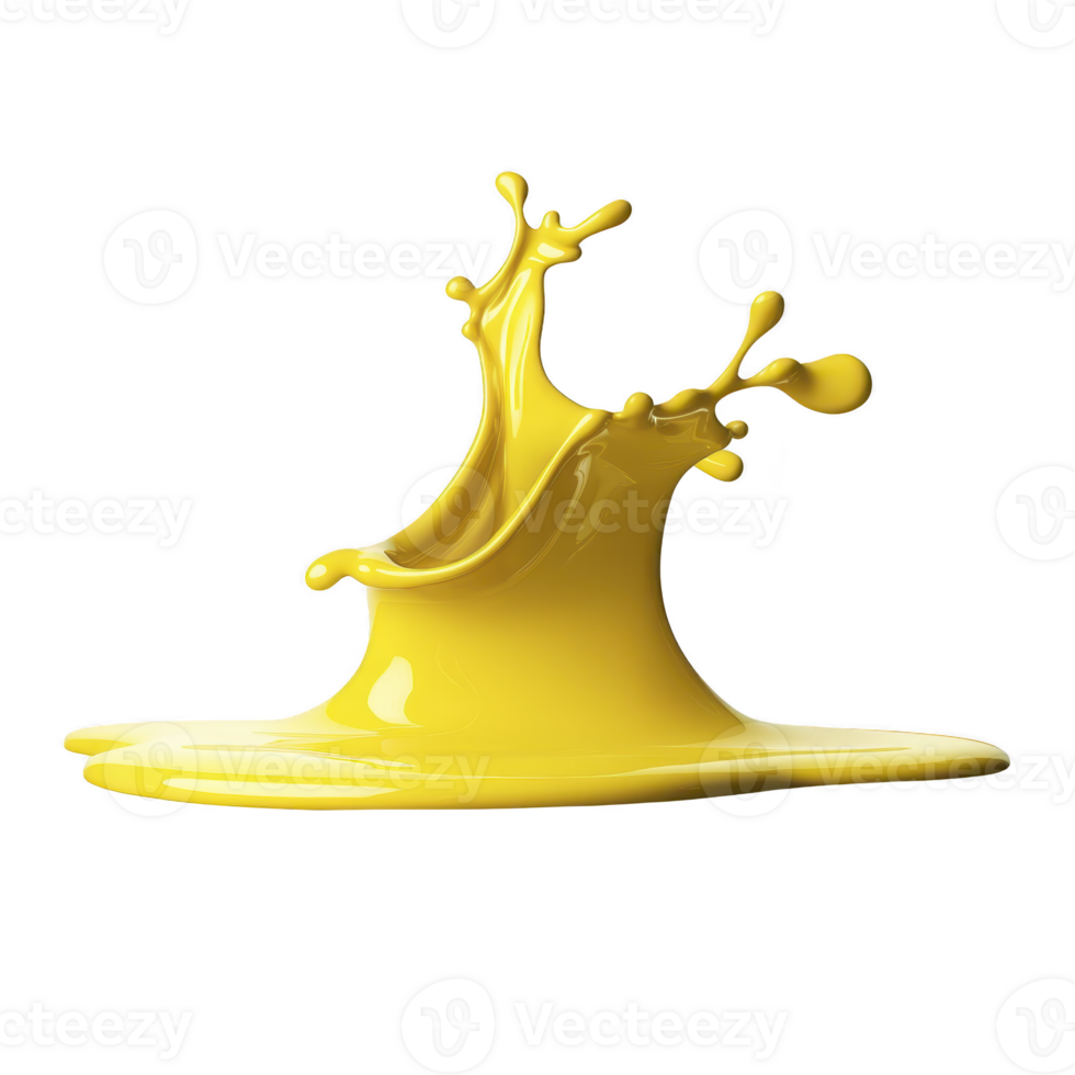 vibrant splash of yellow paint creates energetic and dynamic shape against transparency background, capturing fluid motion and vivid color in striking visual display png