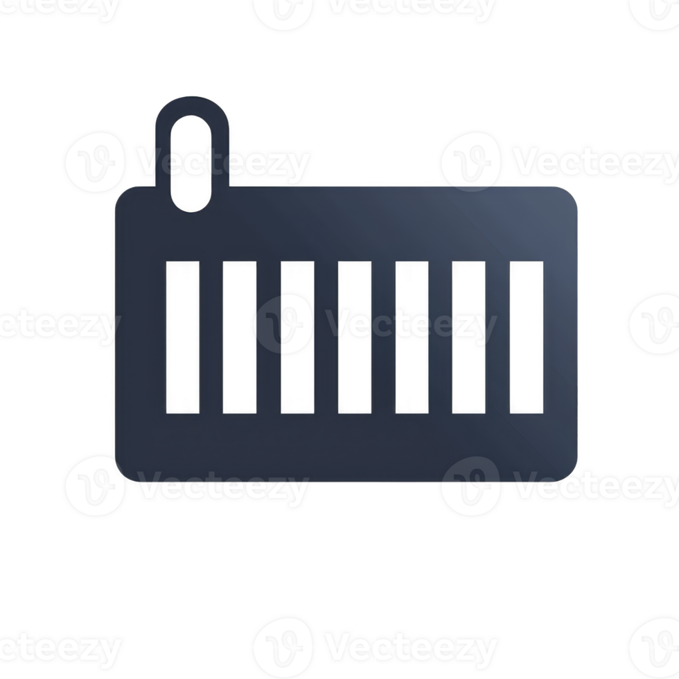 dark blue shipping container icon with minimalist design, featuring vertical lines and loop on top left corner, symbolizing logistics and transportation png