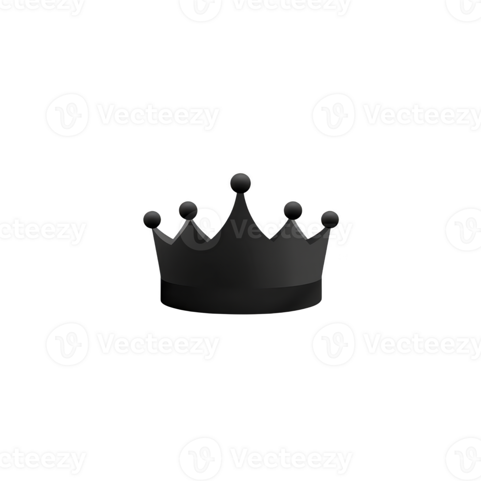 black crown with simple, elegant design is centered transparent background, symbolizing royalty and power. crown features five rounded points, each topped with small sphere, creating classic png