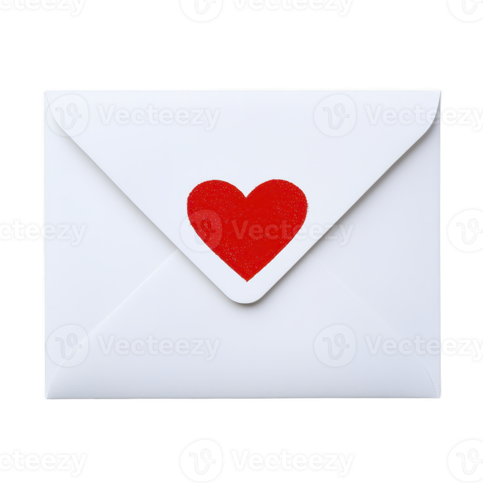 white envelope with red heart symbol on front, symbolizing love and affection, perfect for romantic messages or special occasions png