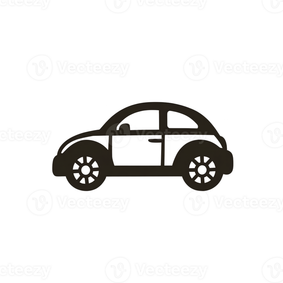 simple black and white sketch of compact car with rounded shape and visible wheels, evoking minimalist and playful design png