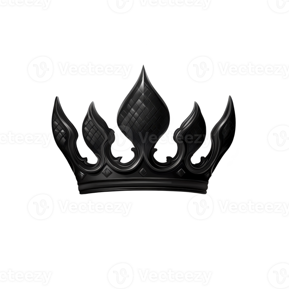 black crown with sleek, modern design featuring pointed tips and intricate detailing, set against transparent background. crown exudes elegance and authority png