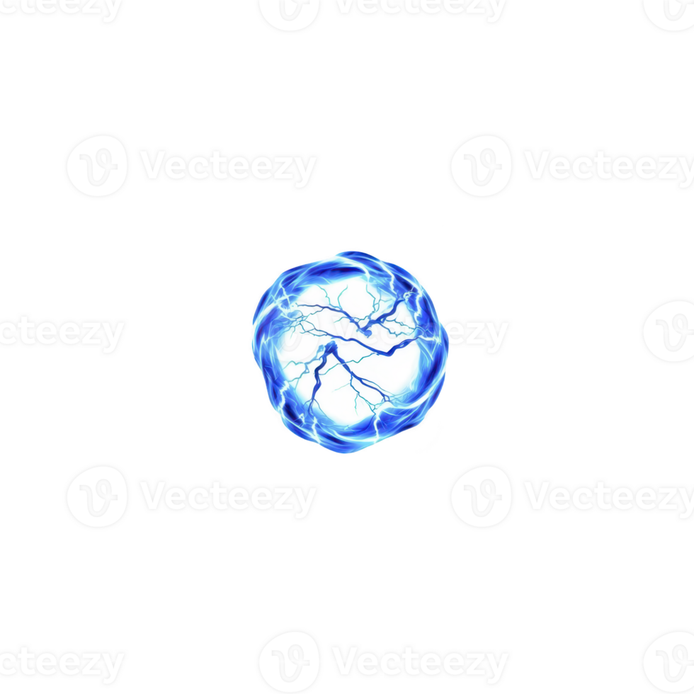 glowing blue energy sphere with electric lightning bolts radiates powerful and dynamic aura against transparency background png