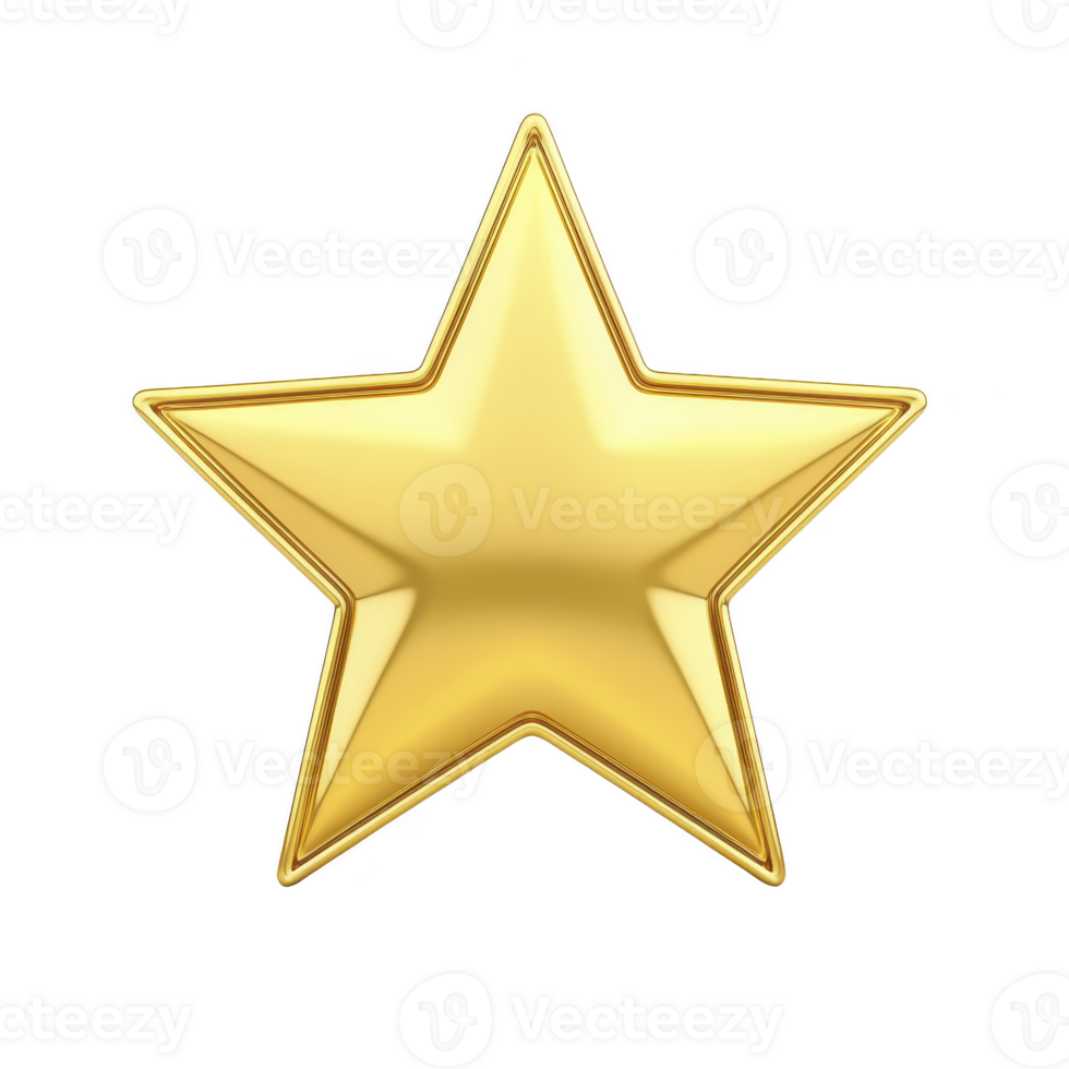 shiny golden star with smooth surface and three dimensional appearance, symbolizing excellence and achievement. star is centered on transparency background, creating striking contrast png