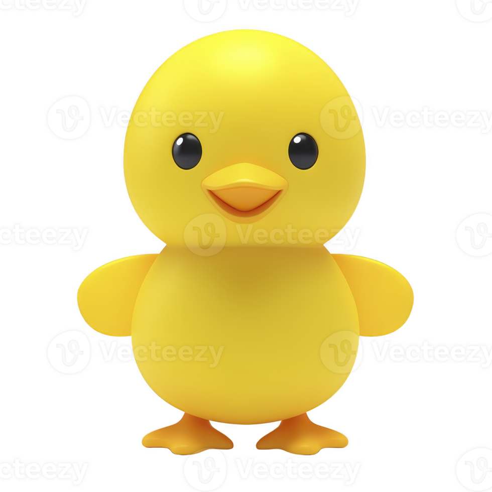 cute, cartoon style yellow duckling with round body and cheerful expression stands against transparency background, showcasing its bright and playful design png