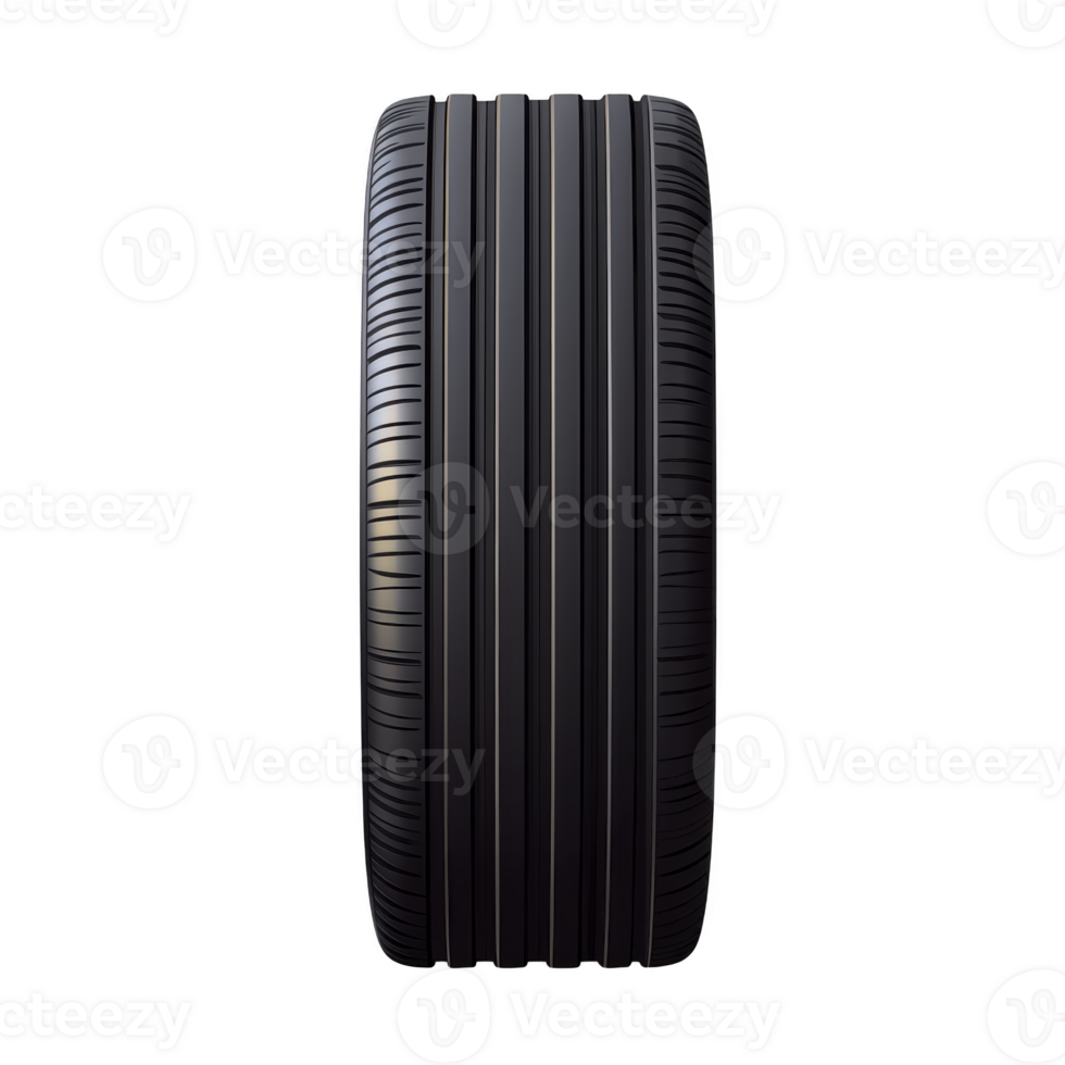 black car tire with sleek, modern tread pattern is shown against transparency background. tire design emphasizes durability and performance, suitable for various road conditions png