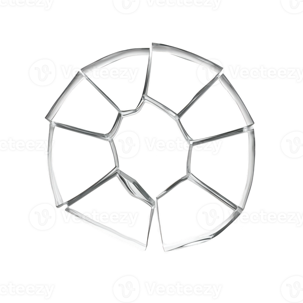 shattered circular glass piece with jagged edges, resembling broken window or mirror, isolated on transparency background. fragments form incomplete circle, creating striking visual png