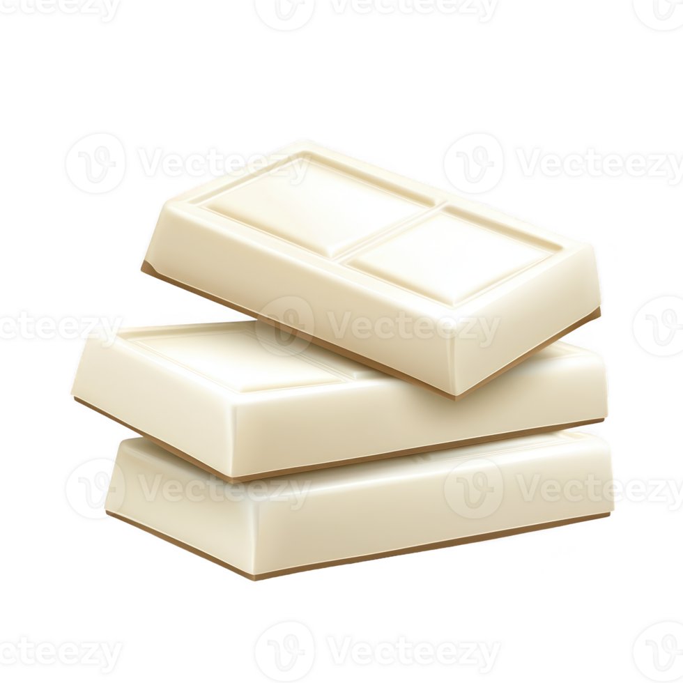 Two stacked white chocolate bars with smooth, creamy texture are shown against plain background. bars have glossy finish, highlighting their rich and indulgent appearance png