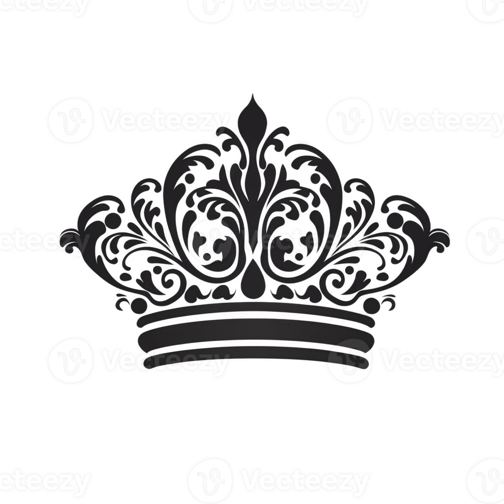 ornate black crown illustration with intricate floral patterns and elegant curves, symbolizing royalty and luxury. design is symmetrical and detailed, evoking sense of grandeur and sophistication png