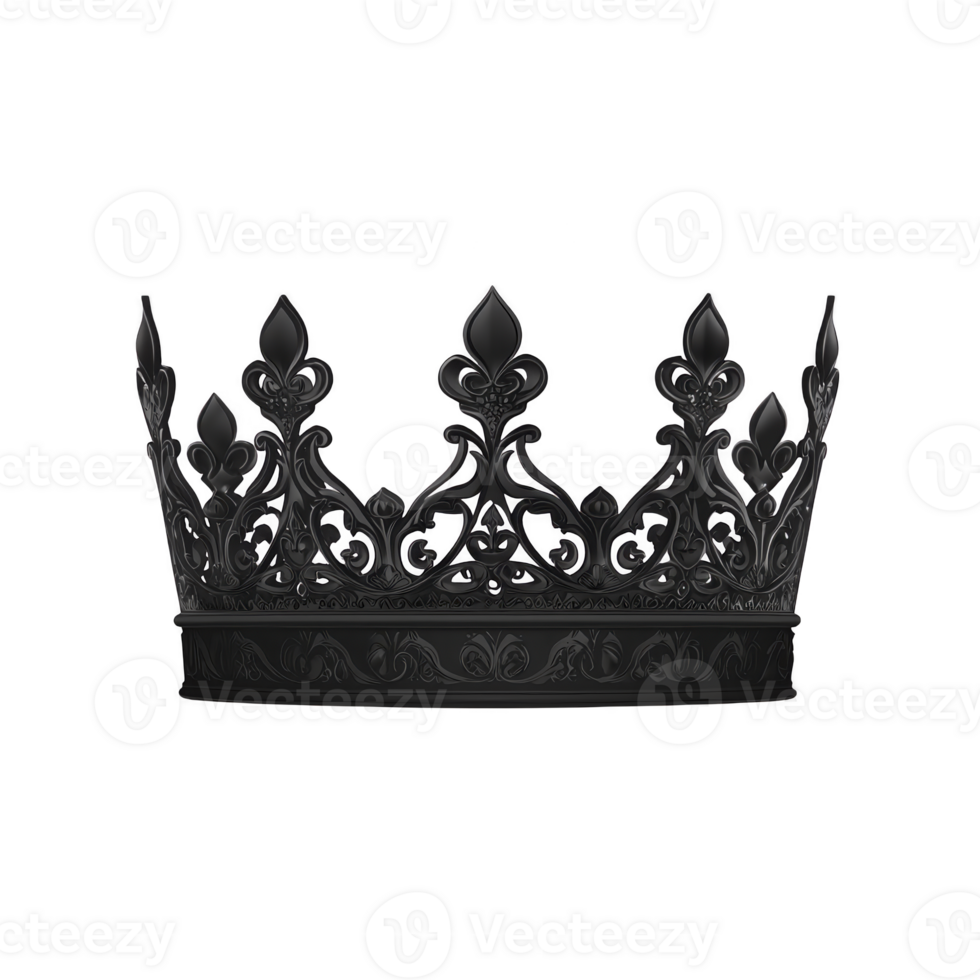 ornate black crown with intricate detailing and regal design, symbolizing royalty and elegance. crown features elaborate patterns and majestic appearance, perfect for royal theme png