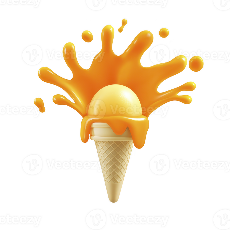ice cream cone with vibrant orange splash creates dynamic and playful visual. creamy texture and bright color evoke sense of fun and refreshment png