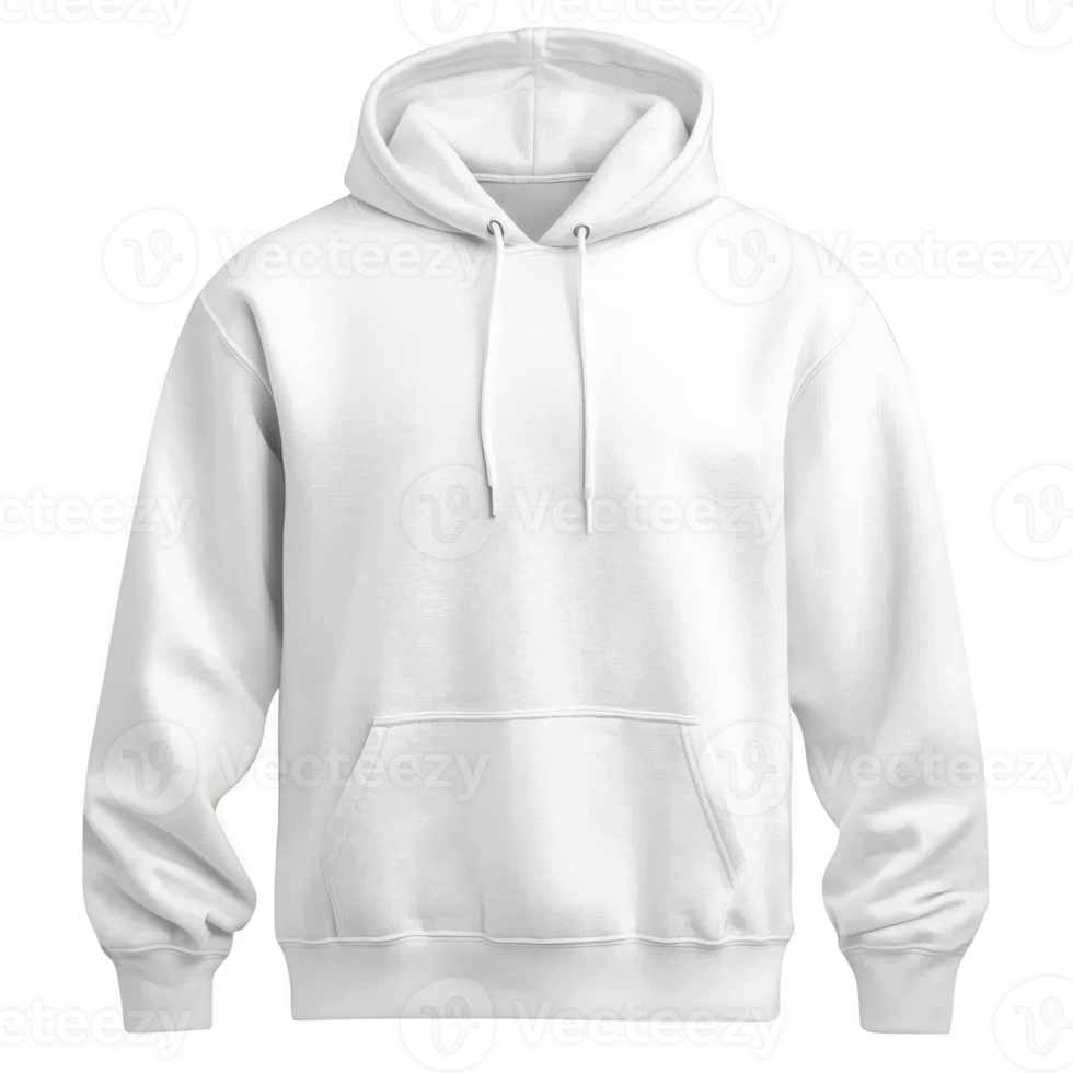plain white hoodie with front pocket and drawstring hood, perfect for casual wear. simple design makes it versatile for various styles and occasions png
