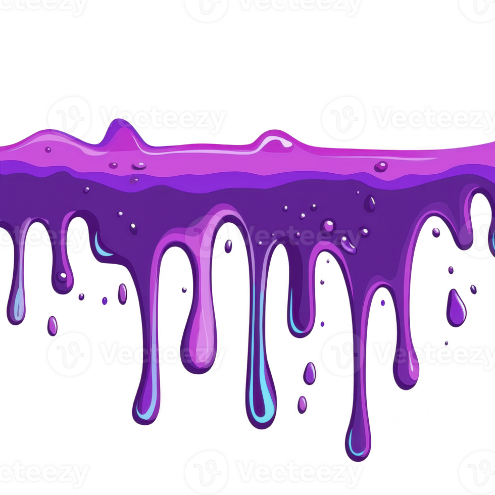 vibrant illustration of purple slime dripping with glossy texture, creating playful and dynamic effect. slime appears to be oozing, with highlights and shadows enhancing its three dimensional look png