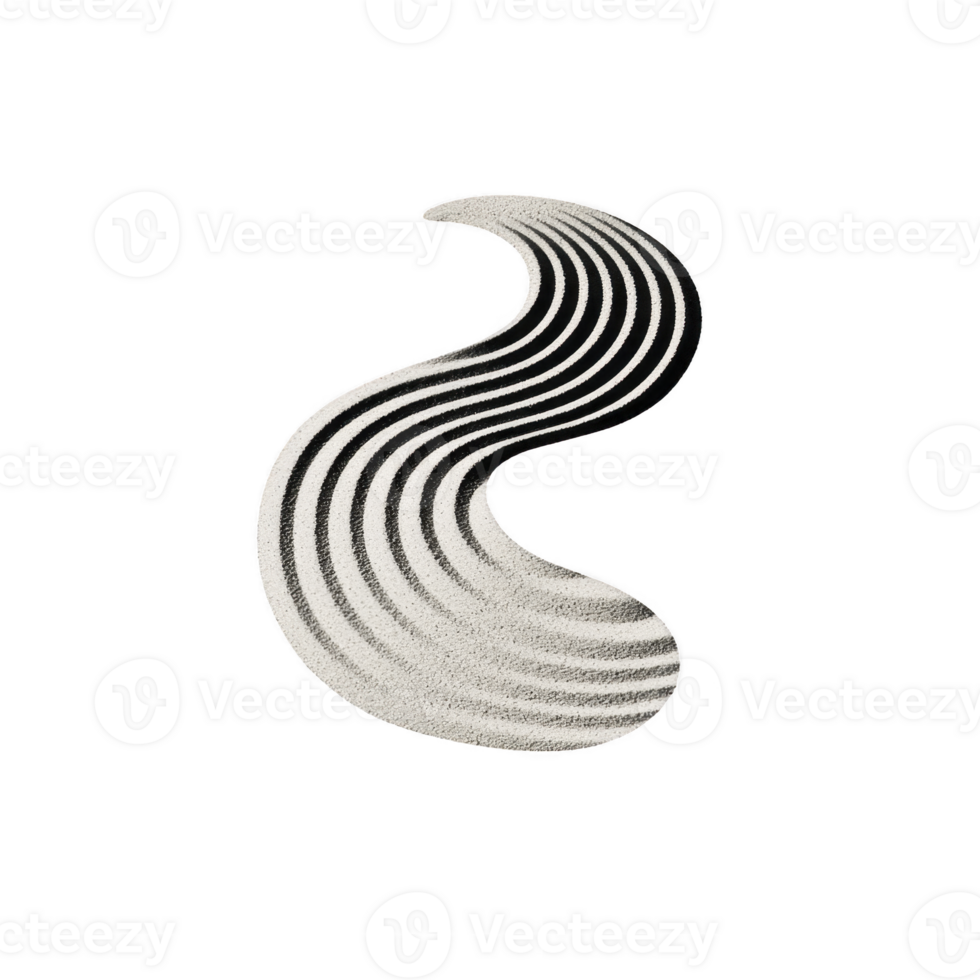 wavy, abstract black and white striped pattern creates dynamic, flowing shape against plain background, evoking sense of movement and modern design png