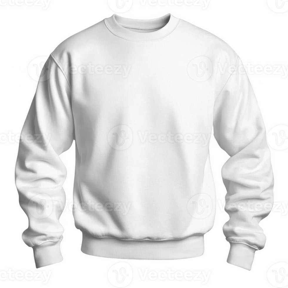 plain white sweatshirt with classic crew neck design is displayed against transparent background, showcasing its simple and versatile style png