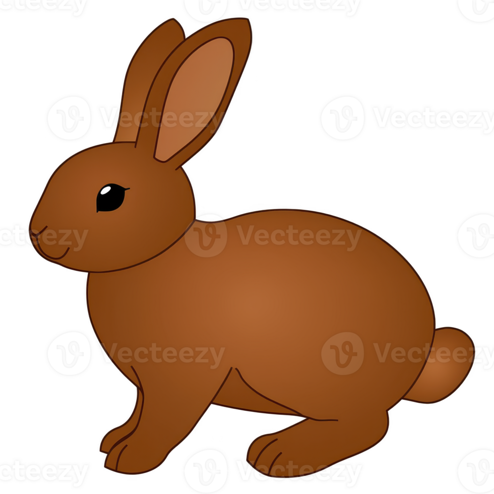 cute brown rabbit illustration with large ears and fluffy tail, sitting calmly. simple design and warm color create friendly and approachable appearance png
