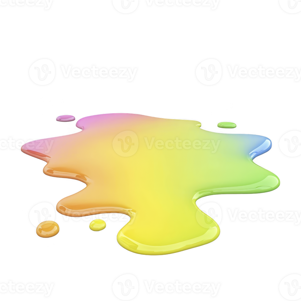 vibrant, multicolored liquid splash with glossy surface, blending hues of pink, yellow, green, and blue, creating rainbow effect. fluid shape is irregular and dynamic png